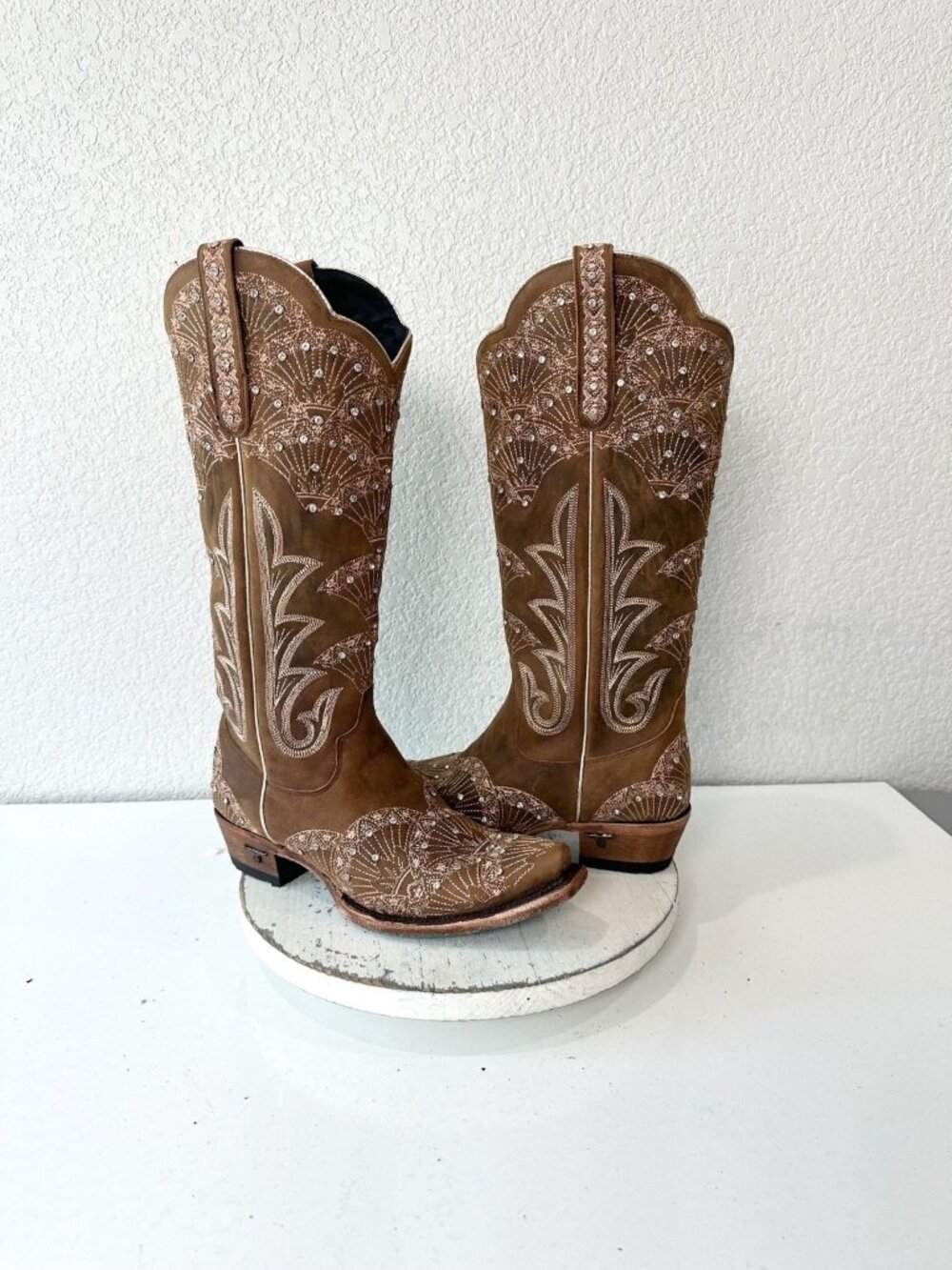 Lane Calypso Brown Cowboy Boots Western Cowgirl Snip Toe Mid Calf Tall Size 8.5